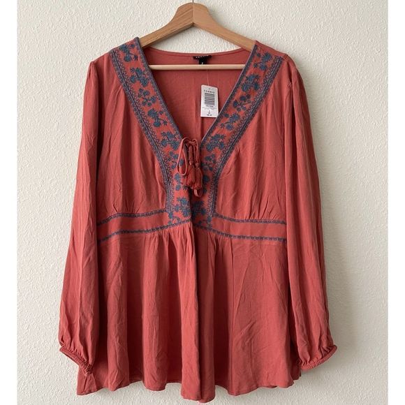 Torrid Rust Embroidered Front Babydoll Blouse Size 2X NWT - Picture 6 of 6